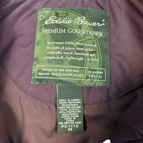 Eddie Bauer Goose Down Jacket Petite Medium Quilted Premium Maroon Barn Coat PM - Picture 5 of 10